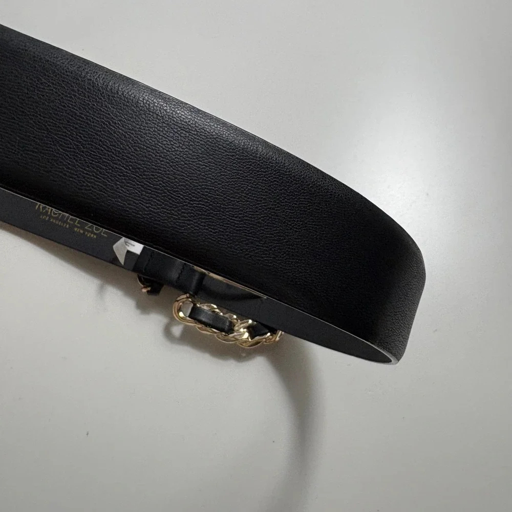 Rachel Zoe Black Belt Gold Chain Link Buckle Womens Medium 37in